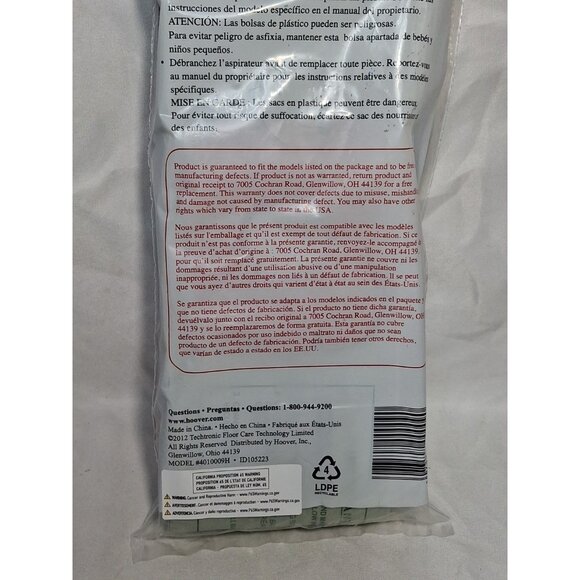 Genuine Hoover Celebrity Vacuum Bag Style H 4010009H 3 pack NEW - Picture 5 of 5